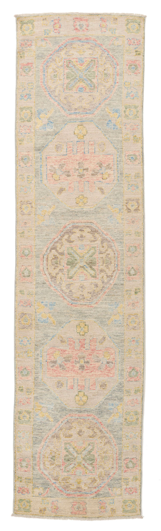 3x10 Light Blue and Beige Turkish Oushak Runner