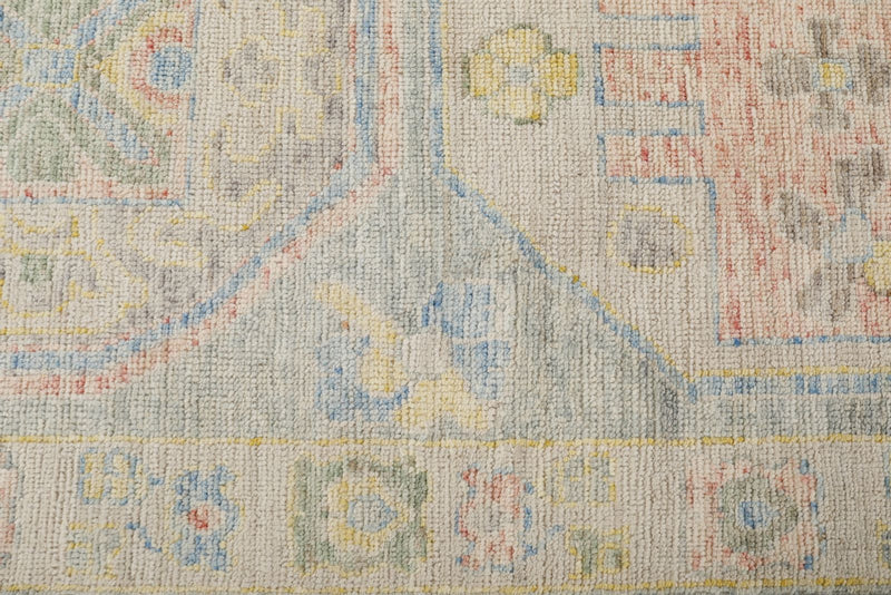 3x10 Light Blue and Beige Turkish Oushak Runner