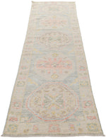 3x10 Light Blue and Beige Turkish Oushak Runner