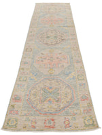 3x10 Light Blue and Beige Turkish Oushak Runner