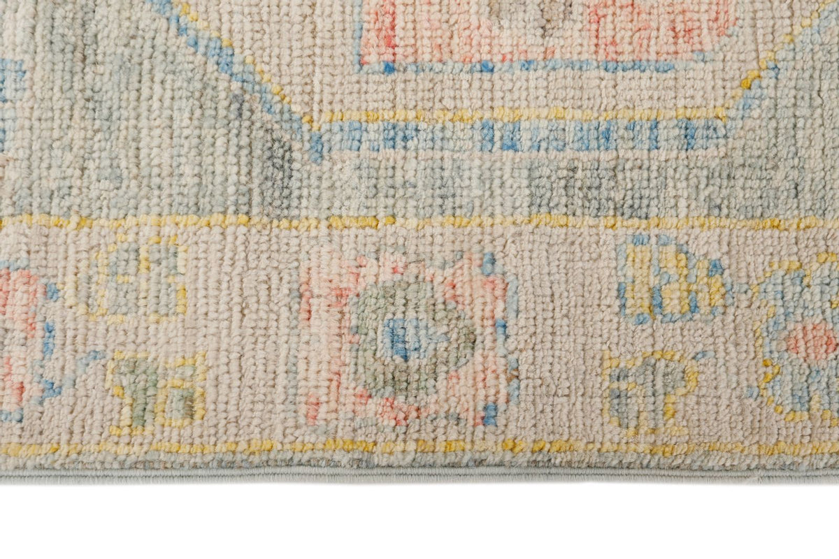 3x10 Light Blue and Beige Turkish Oushak Runner