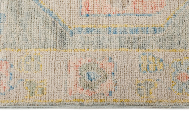 3x10 Light Blue and Beige Turkish Oushak Runner