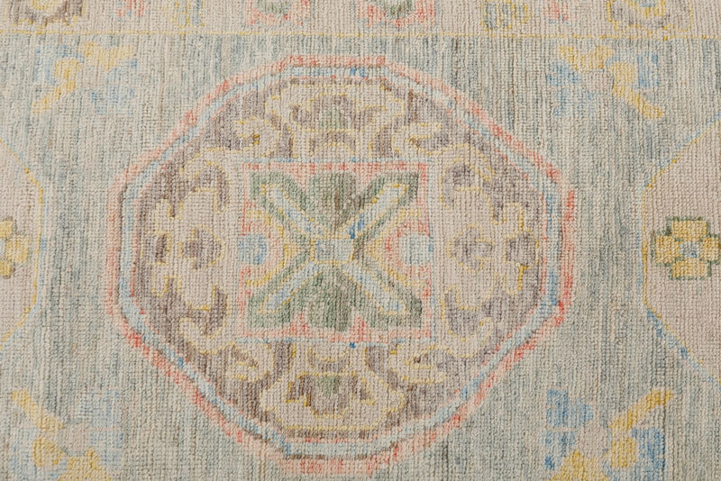 3x10 Light Blue and Beige Turkish Oushak Runner