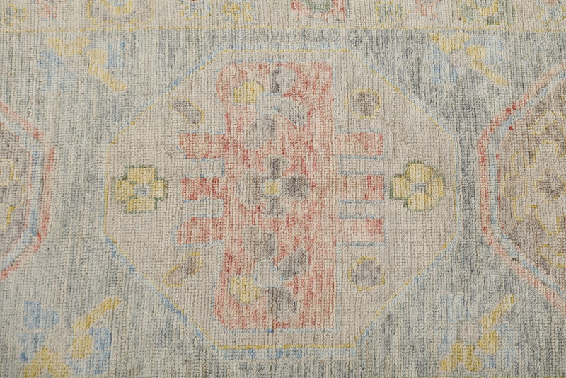 3x10 Light Blue and Beige Turkish Oushak Runner