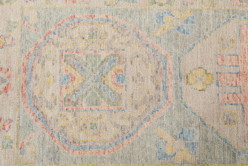 3x10 Light Blue and Beige Turkish Oushak Runner