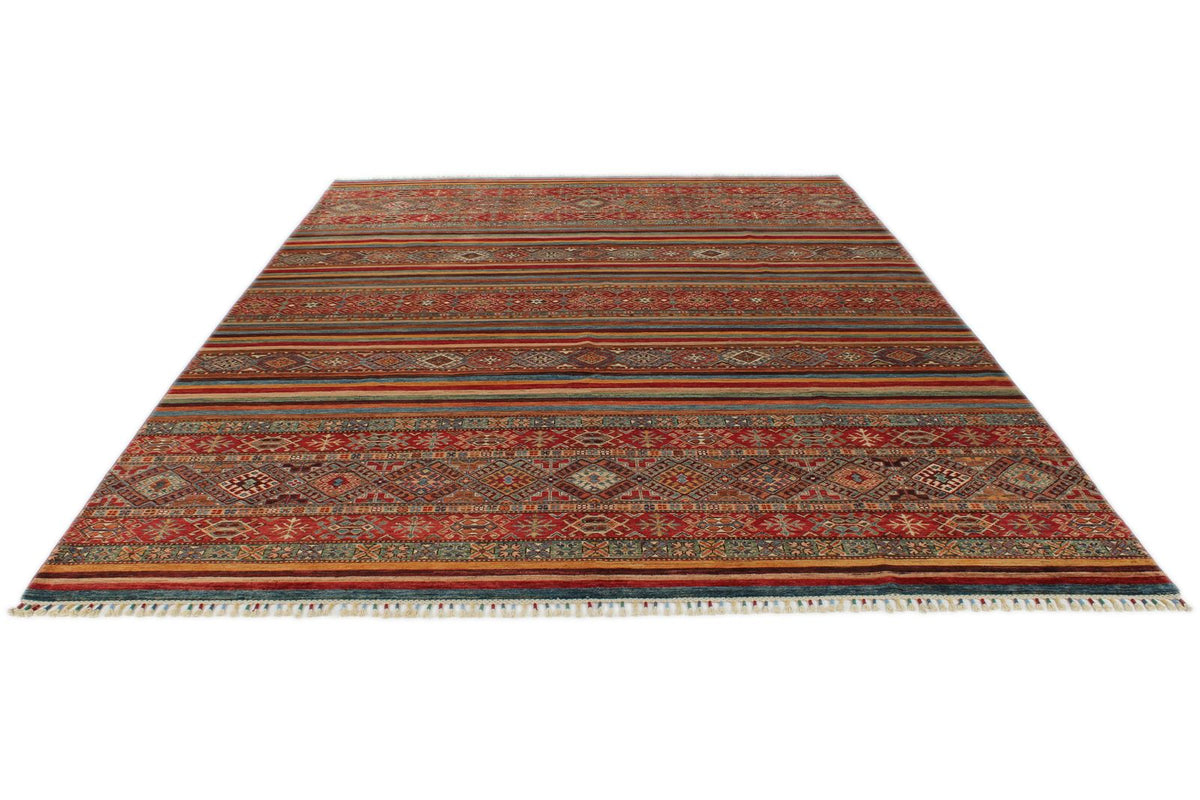8x12 Multicolor and Brown Tribal Rug