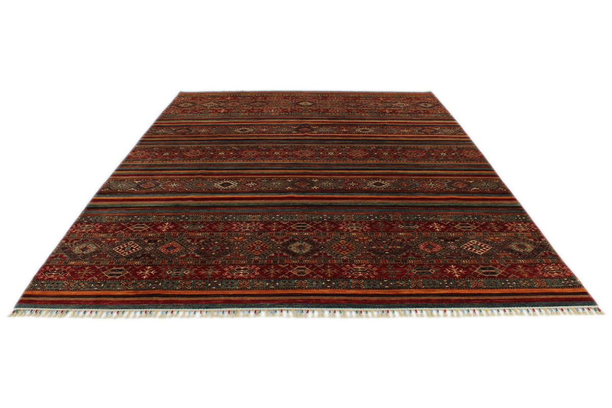 8x12 Multicolor and Brown Tribal Rug