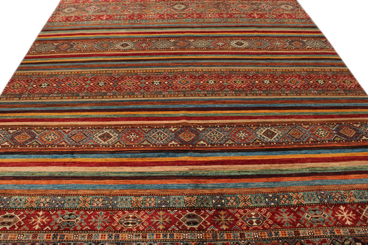 8x12 Multicolor and Brown Tribal Rug