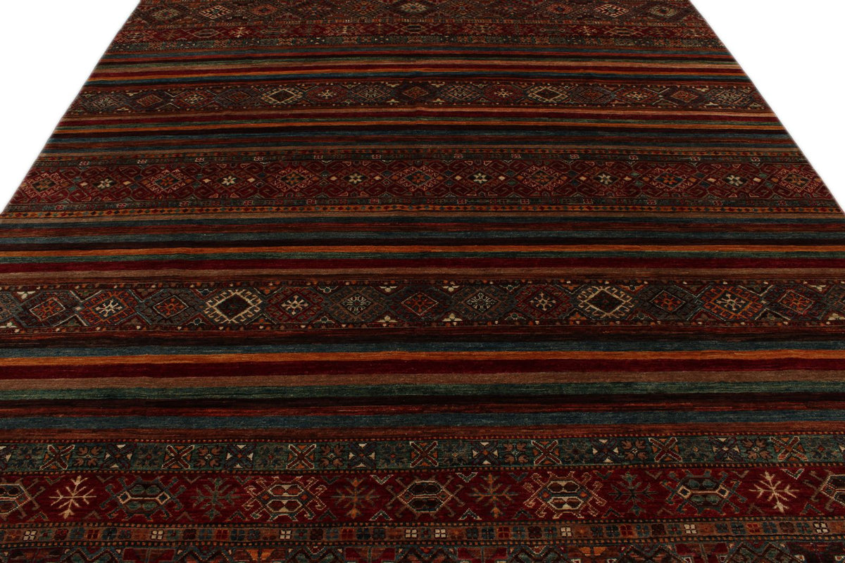 8x12 Multicolor and Brown Tribal Rug