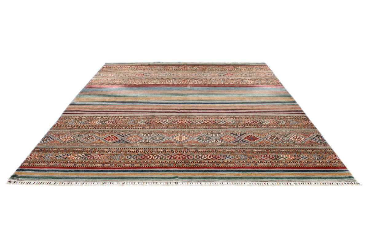9x12 Brown and Multicolor Tribal Rug