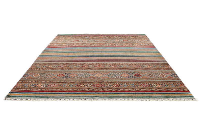 9x12 Brown and Multicolor Tribal Rug