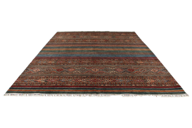 9x12 Brown and Multicolor Tribal Rug