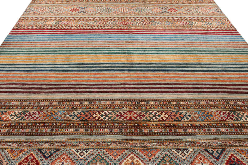 9x12 Brown and Multicolor Tribal Rug