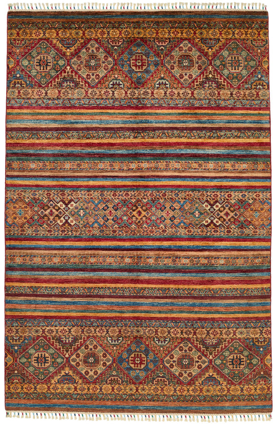6x9 Brown and Multicolor Tribal Rug