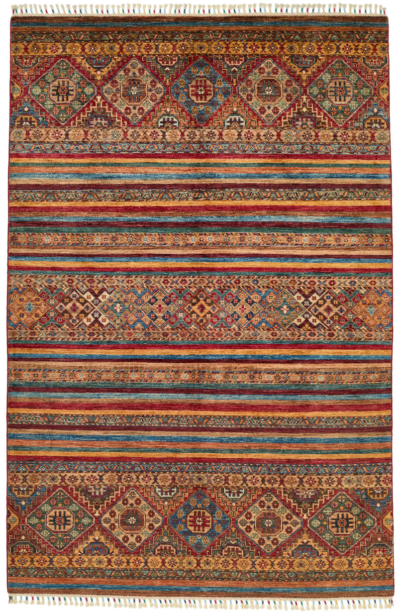 6x9 Brown and Multicolor Tribal Rug
