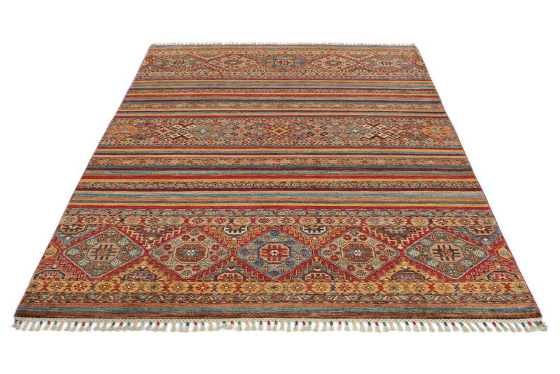 6x9 Brown and Multicolor Tribal Rug