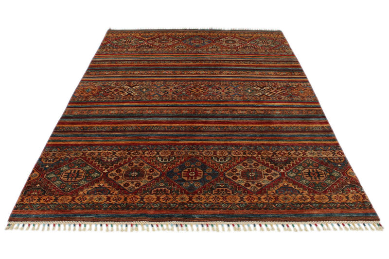6x9 Brown and Multicolor Tribal Rug