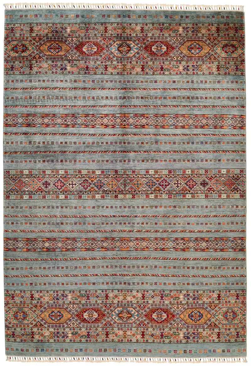 6x8 Gray and Multicolor Tribal Rug