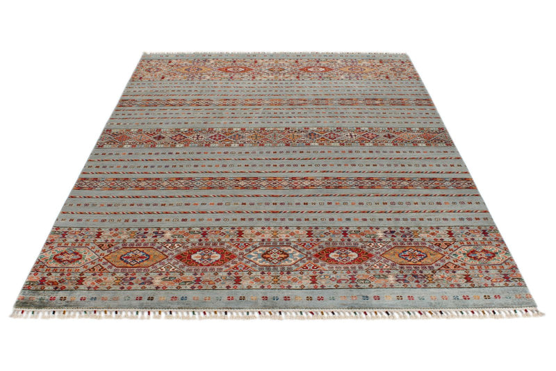 6x8 Gray and Multicolor Tribal Rug