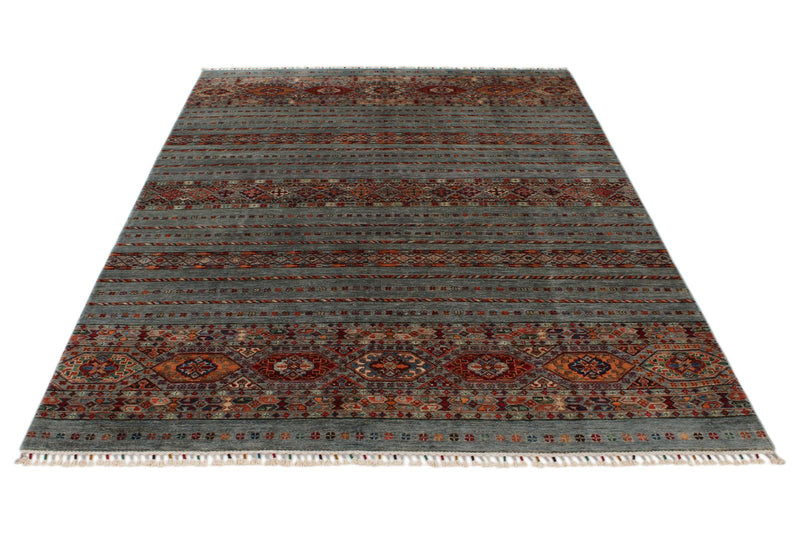 6x8 Gray and Multicolor Tribal Rug