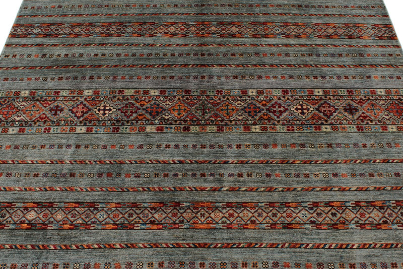 6x8 Gray and Multicolor Tribal Rug