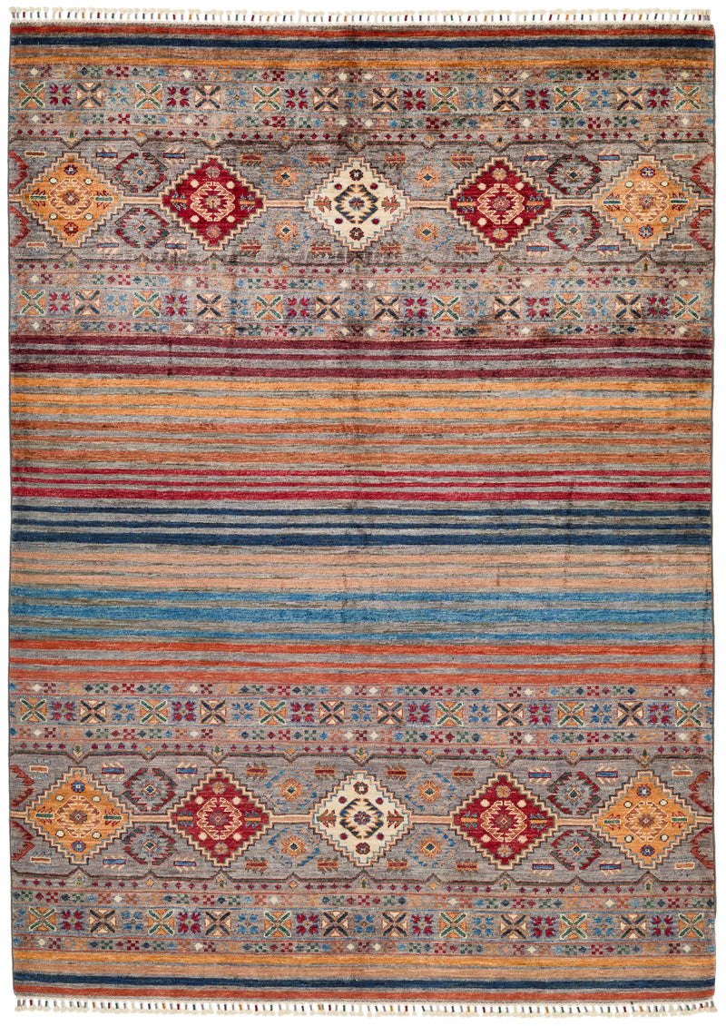 6x8 Gray and Multicolor Tribal Rug