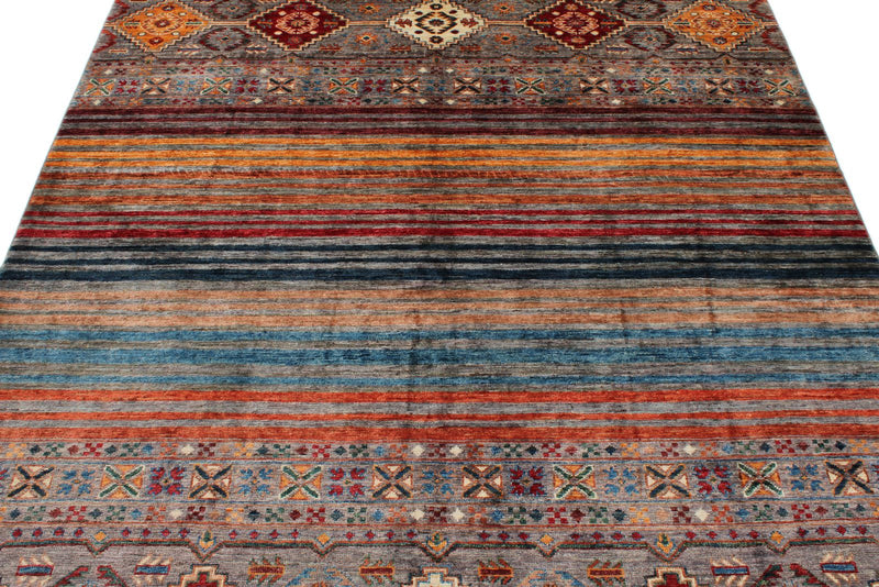 6x8 Gray and Multicolor Tribal Rug