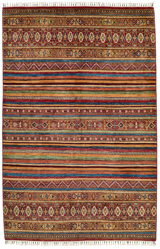 6x9 Brown and Multicolor Tribal Rug
