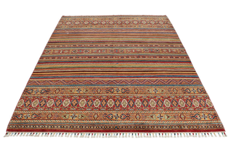 6x9 Brown and Multicolor Tribal Rug