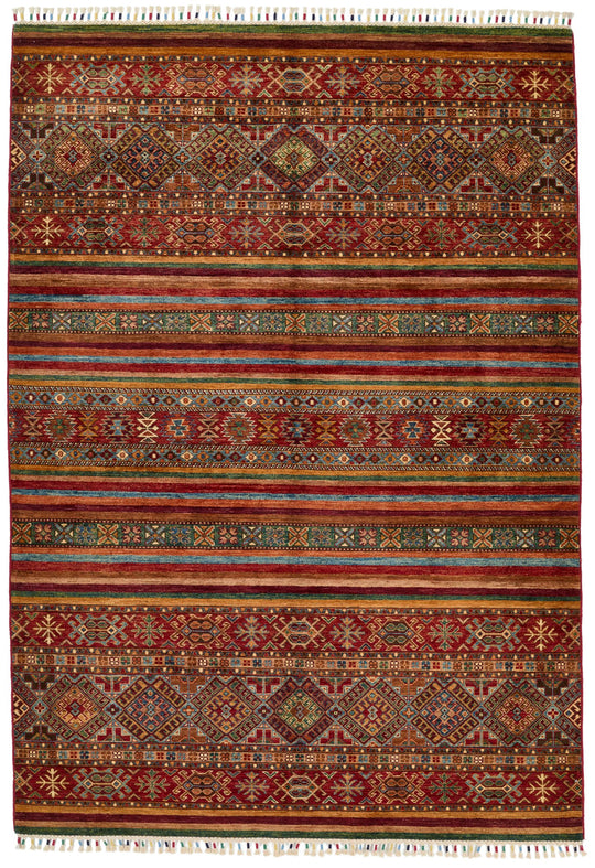 6x8 Brown and Multicolor Tribal Rug