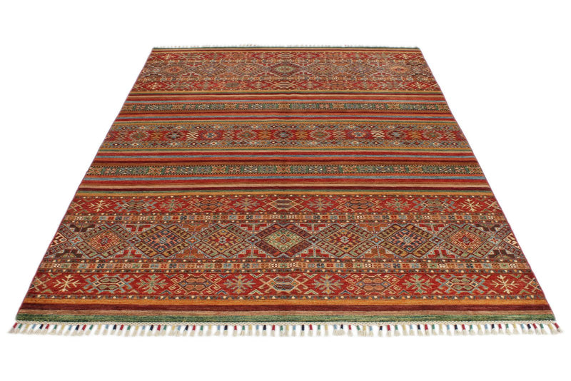 6x8 Brown and Multicolor Tribal Rug