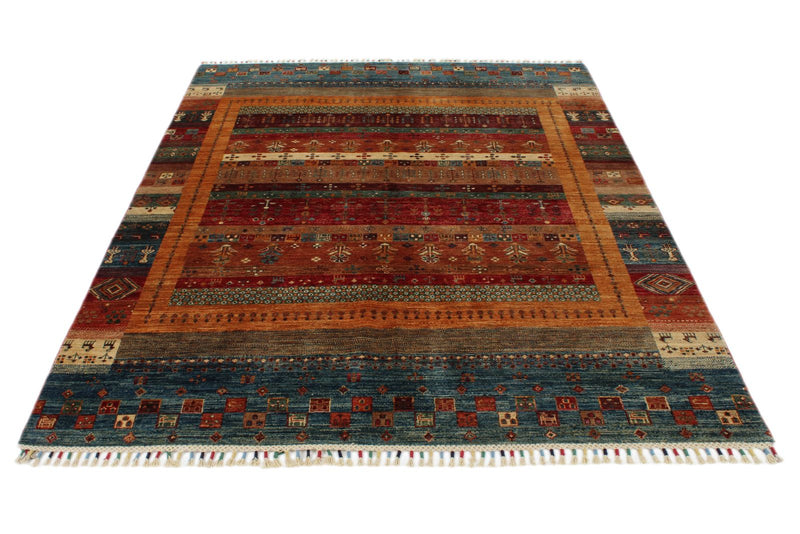 6x8 Red and Multicolor Anatolian Traditional Rug