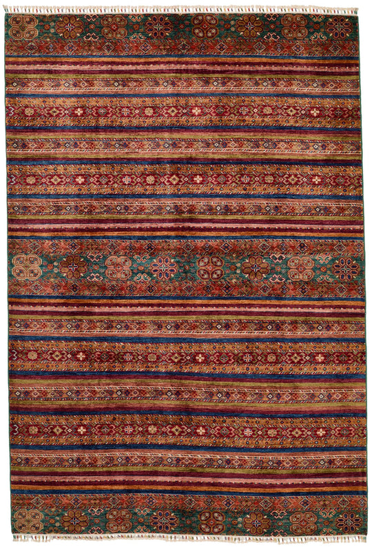 6x9 Brown and Multicolor Tribal Rug