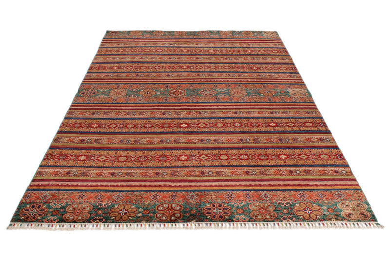 6x9 Brown and Multicolor Tribal Rug