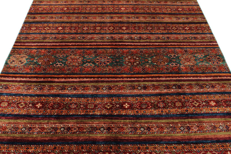 6x9 Brown and Multicolor Tribal Rug