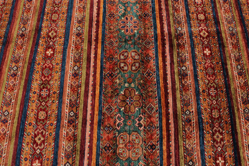 6x9 Brown and Multicolor Tribal Rug