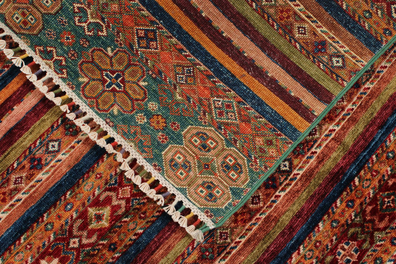 6x9 Brown and Multicolor Tribal Rug