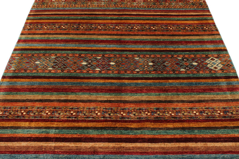 6x8 Brown and Multicolor Tribal Rug