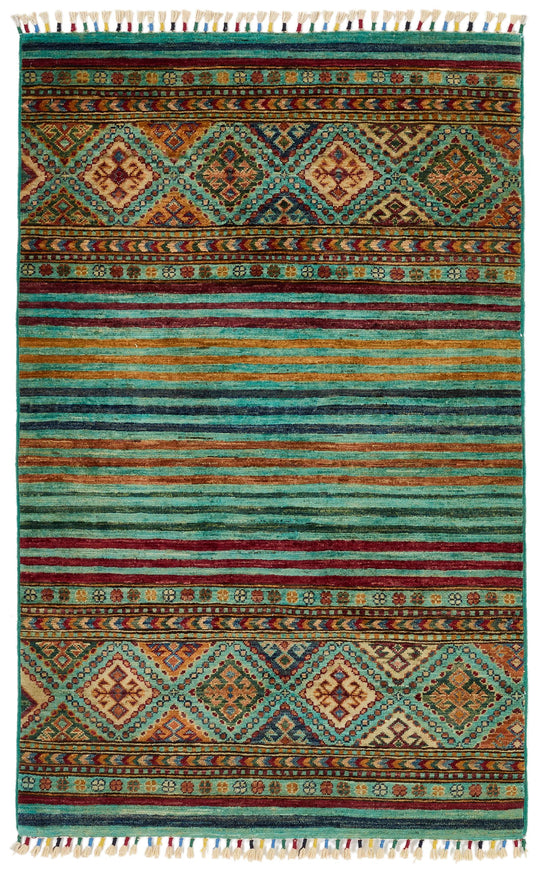 3x5 Turquoıse and Multicolor Tribal Rug