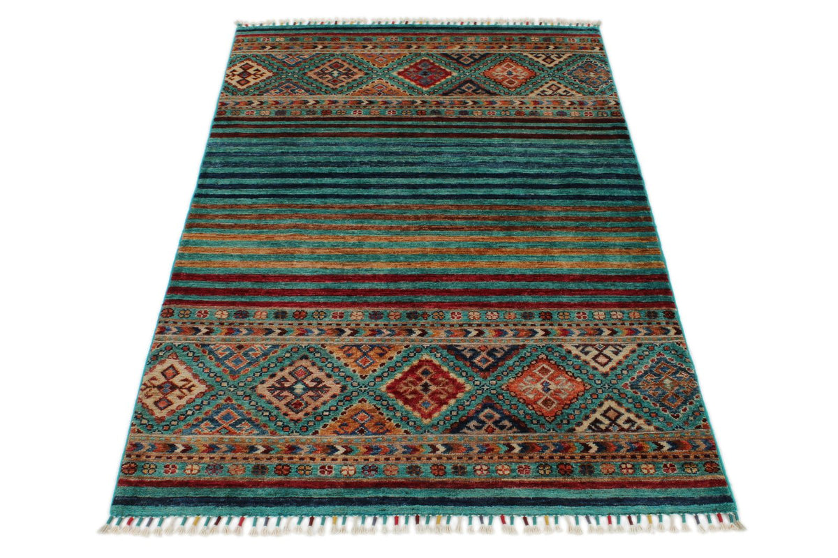 3x5 Turquoıse and Multicolor Tribal Rug