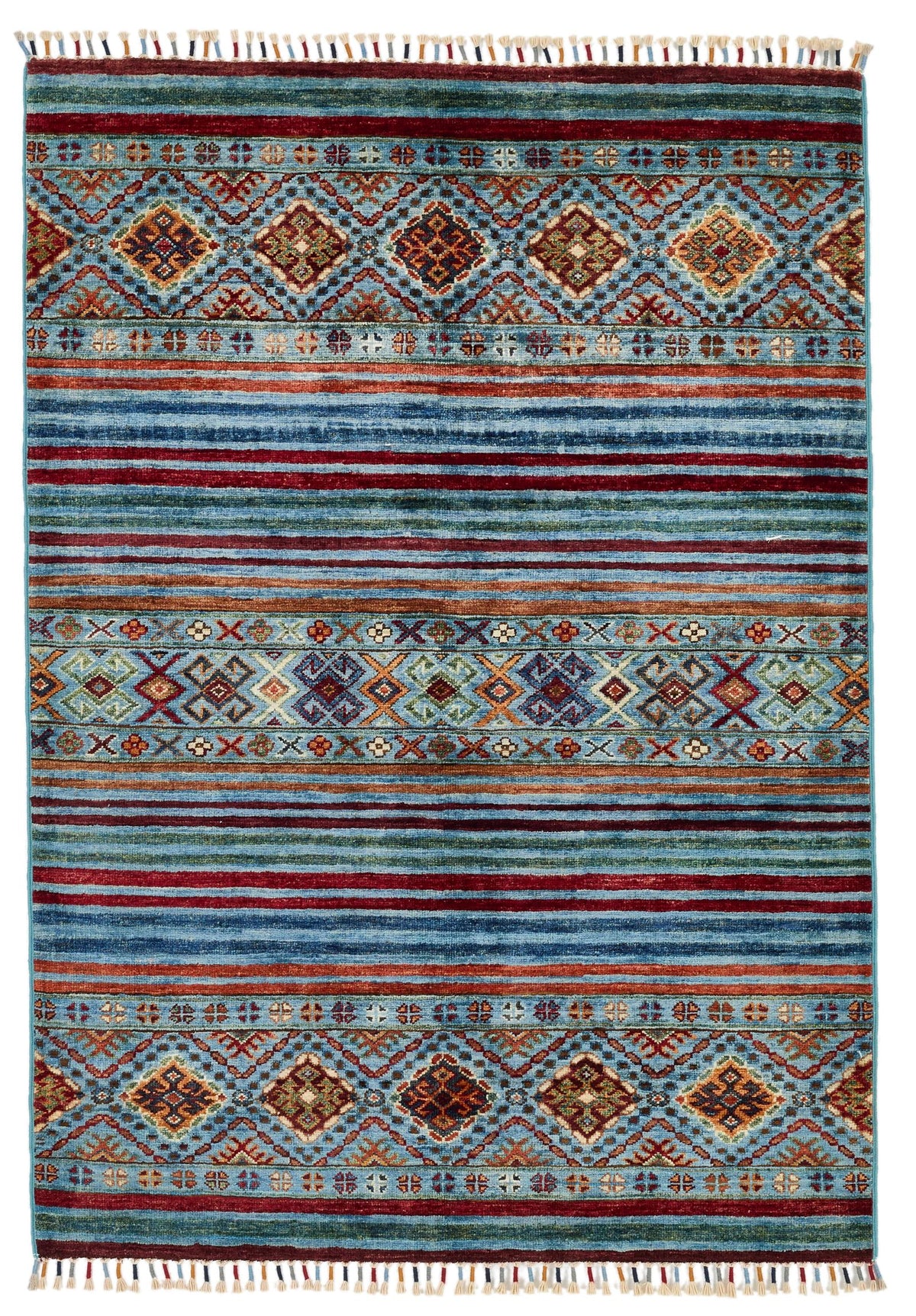4x5 Blue and Multicolor Tribal Rug