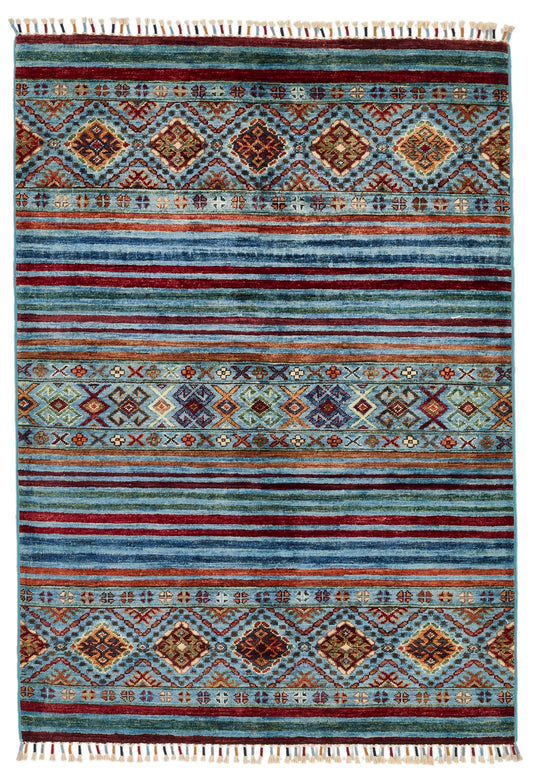 4x5 Blue and Multicolor Tribal Rug