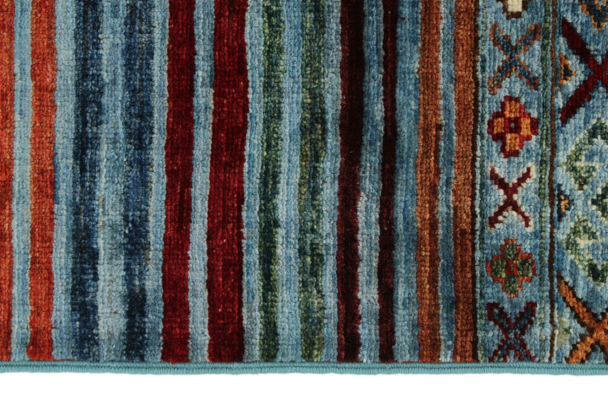 4x5 Blue and Multicolor Tribal Rug