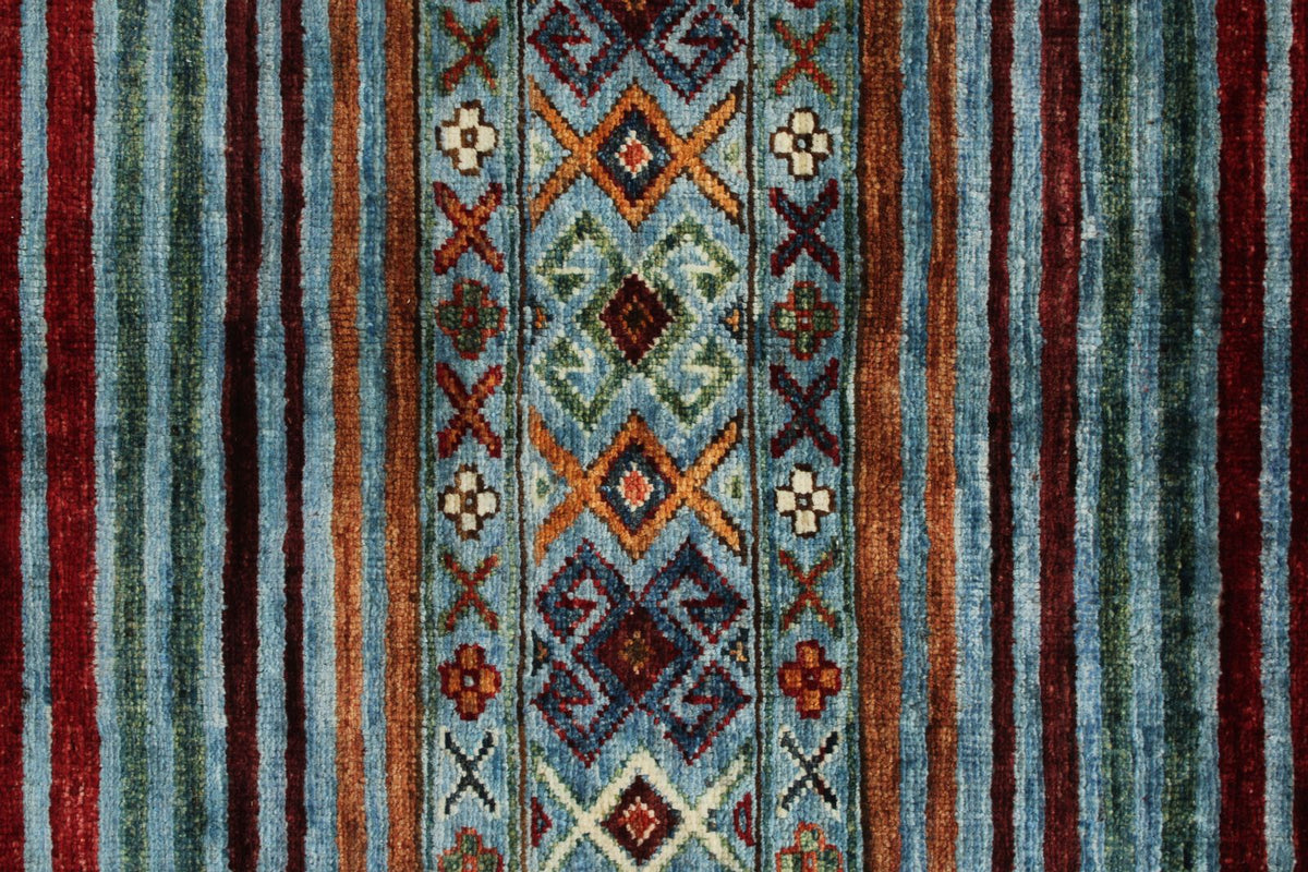 4x5 Blue and Multicolor Tribal Rug