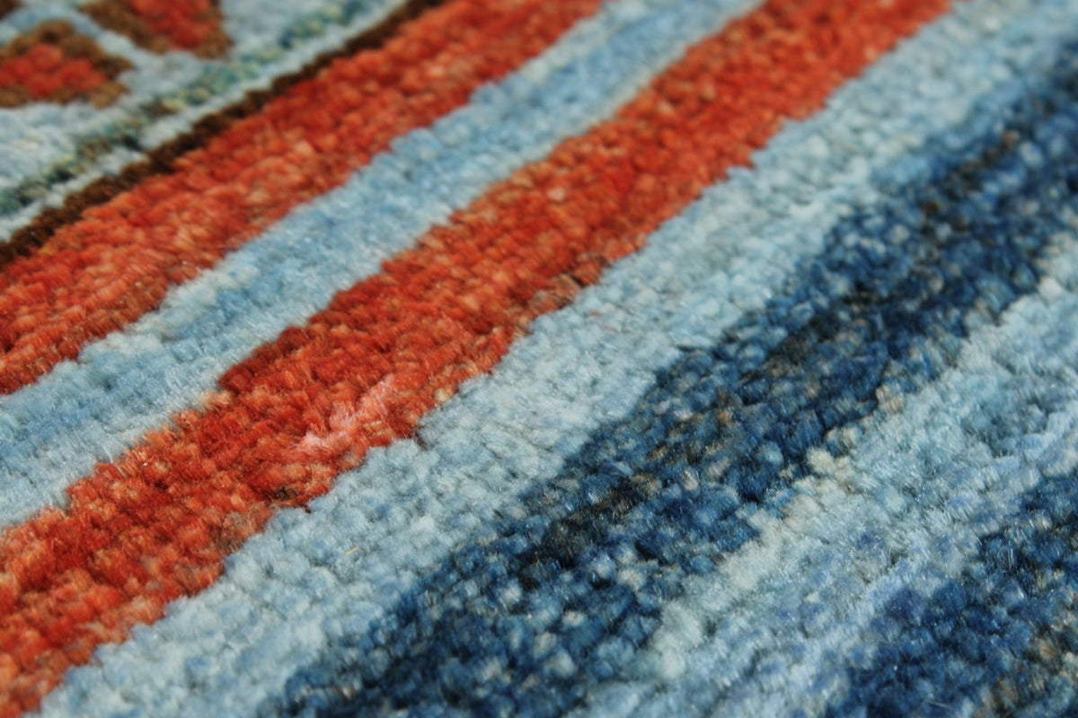 4x5 Blue and Multicolor Tribal Rug