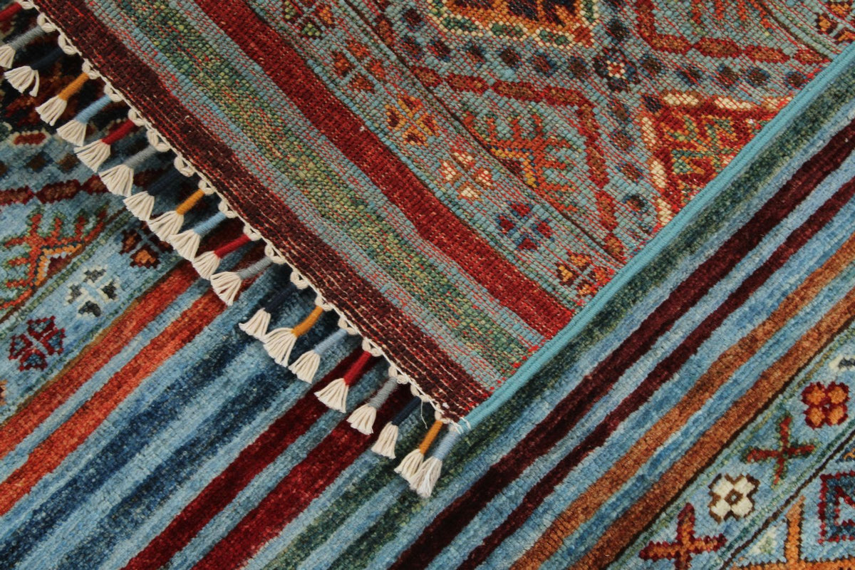 4x5 Blue and Multicolor Tribal Rug