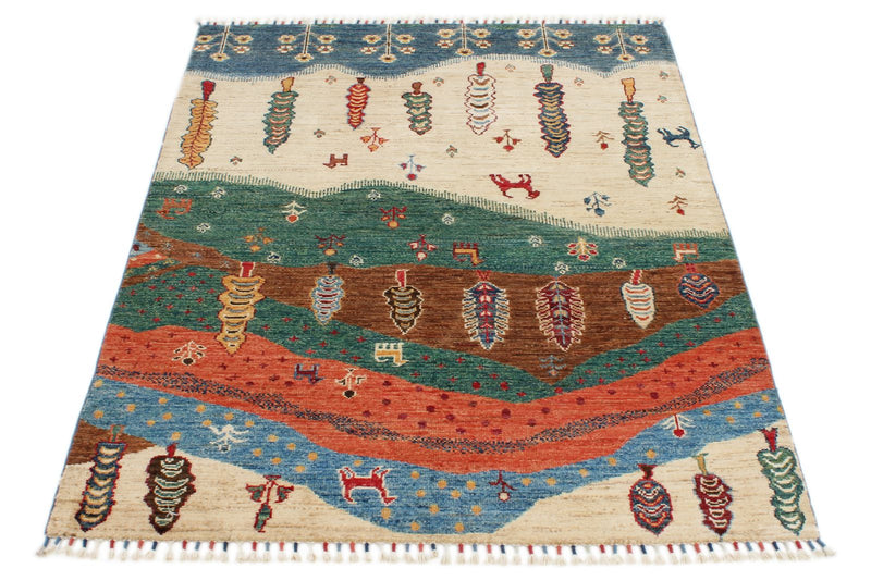 4x5 Beige and Multicolor Anatolian Traditional Rug