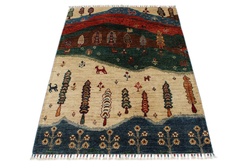 4x5 Beige and Multicolor Anatolian Traditional Rug