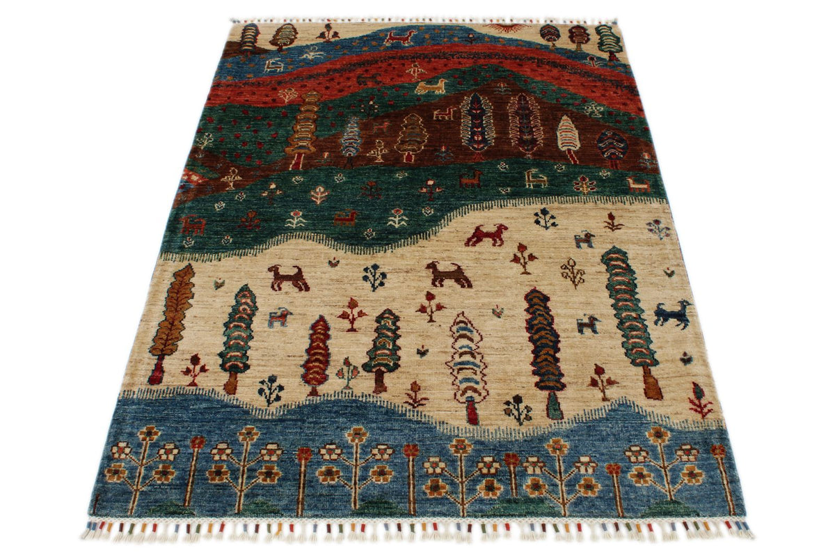 4x5 Beige and Multicolor Anatolian Traditional Rug