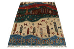 4x5 Beige and Multicolor Anatolian Traditional Rug